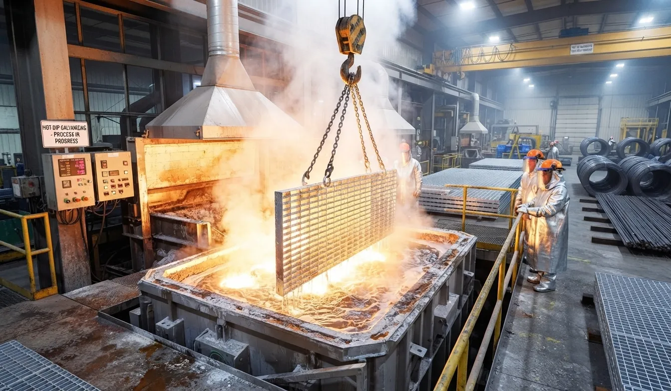 Hot dip galvanized steel grating panels showing corrosion-resistant and smooth surface finish